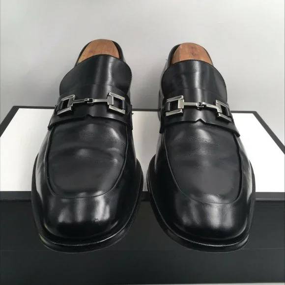 Gucci 110-1578 Men\'s Black Leather Horsebit Loafer Slip On Dress Shoes Size 10 D Gucci Horsebit Loafers Men 8 Black Leather Dress Shoes Italy  main image 3